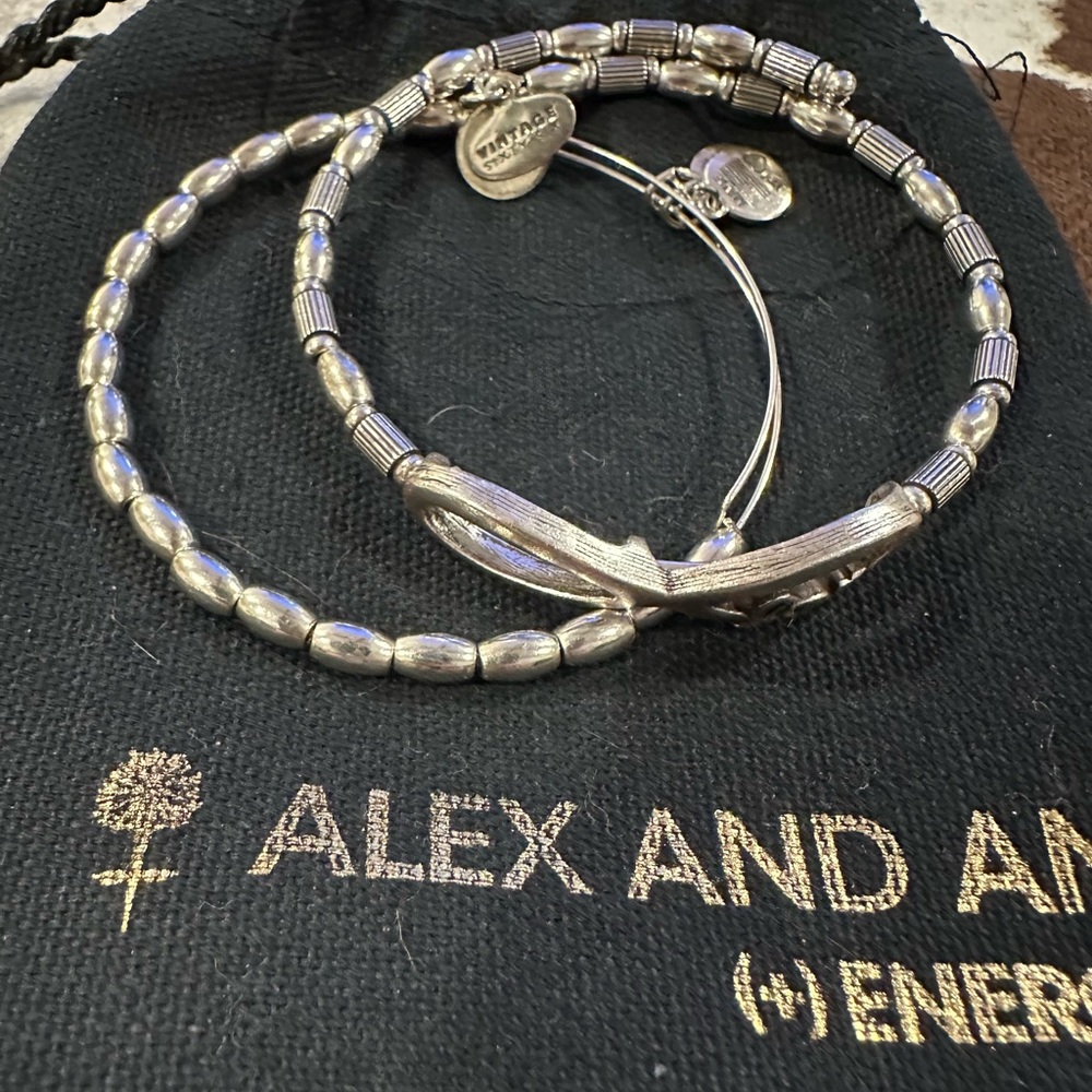 Alex and Ani Silver Bangle Bracelet Set of 2 Infinity Love